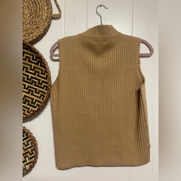 Planet & Company Size Small Tan Brown Leather Knit Zip Front Sweater Vest - Picture 3 of 3
